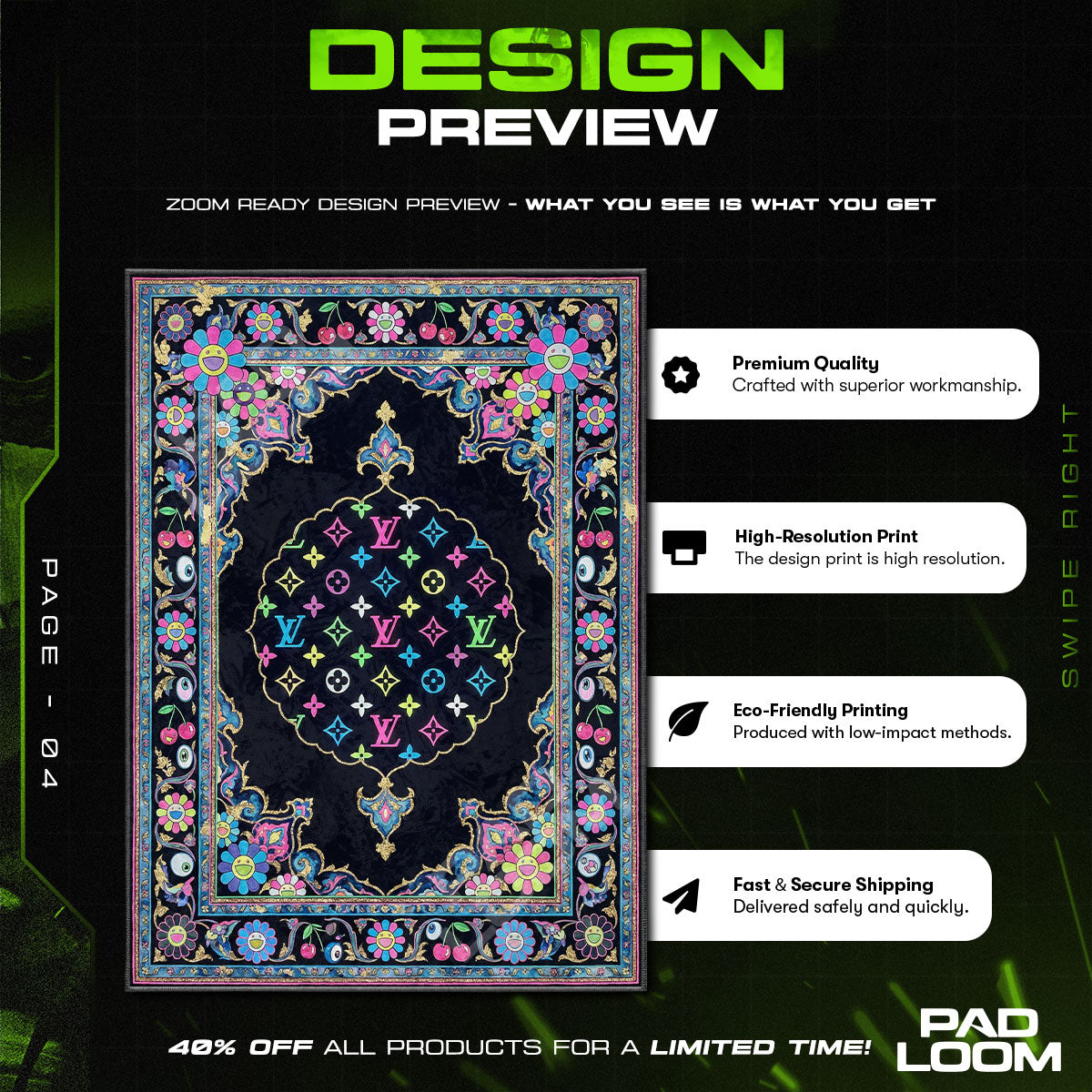 Floor character design printed on rug