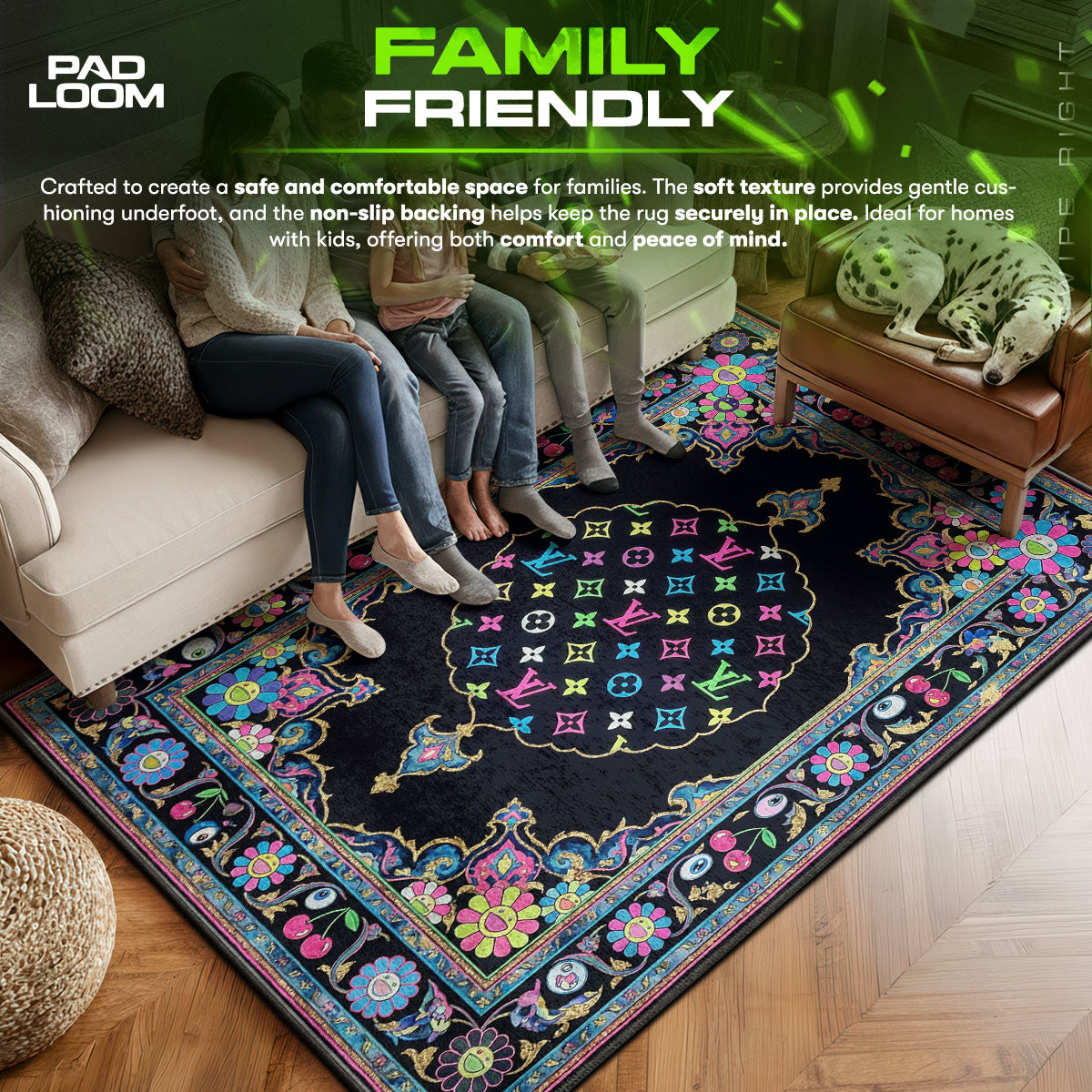 Louis area rug showing full home decor artwork