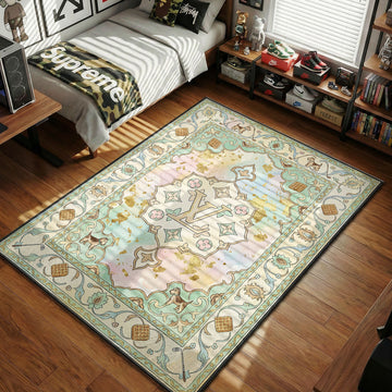 Louis Vuitton pastel watercolor monogram with dogs soft pink green hypebeast area rug