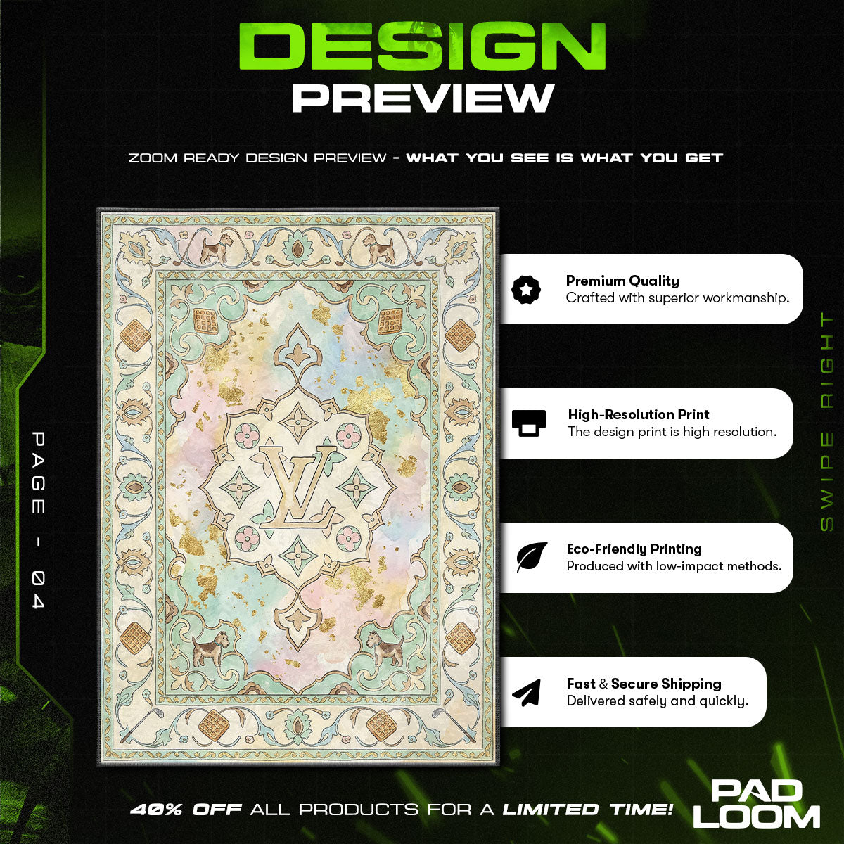 Floor character design printed on rug