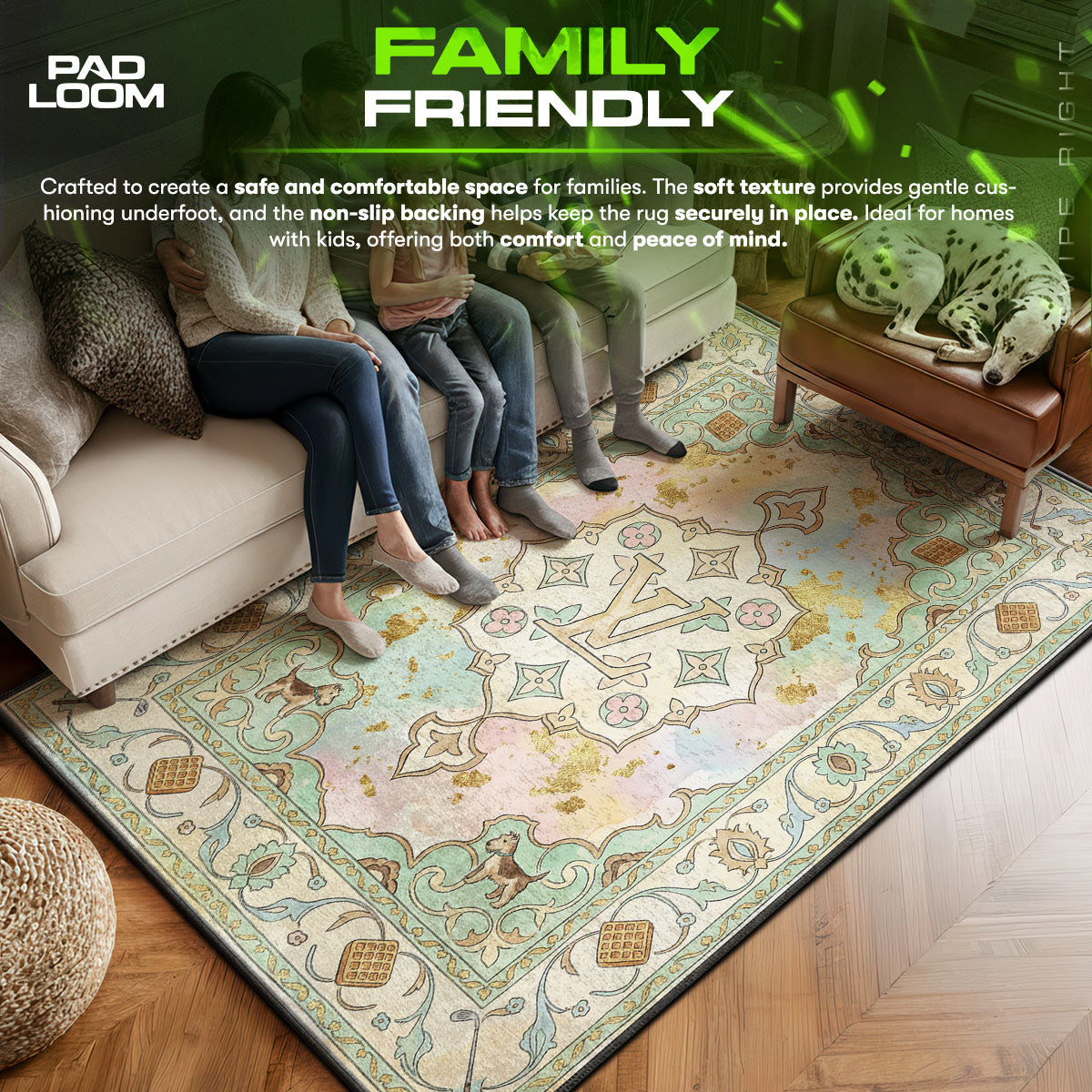 Louis area rug showing full home decor artwork