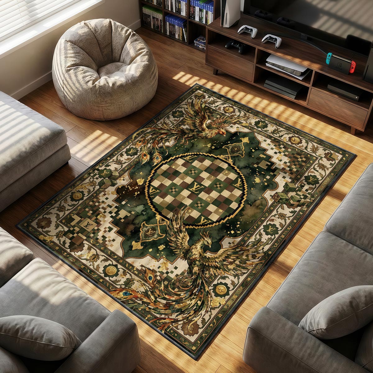 Louis Vuitton themed area rug for home decor fans