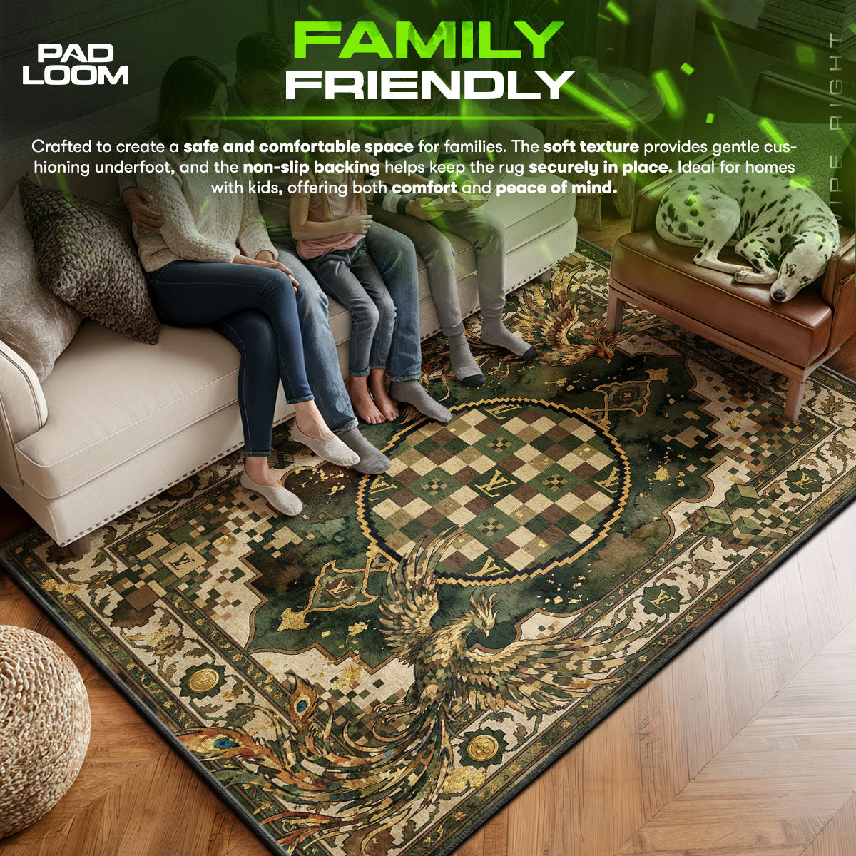 Louis area rug showing full home decor artwork