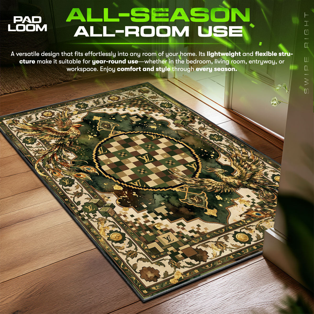 Louis Vuitton Phoenix Camo Streetwear Floor fan rug — premium quality print