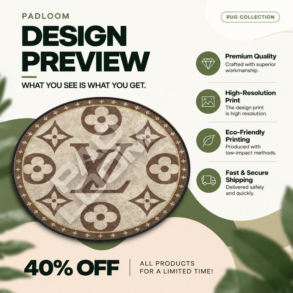 Louis Vuitton Quatrefoil hypebeast round rug full design preview