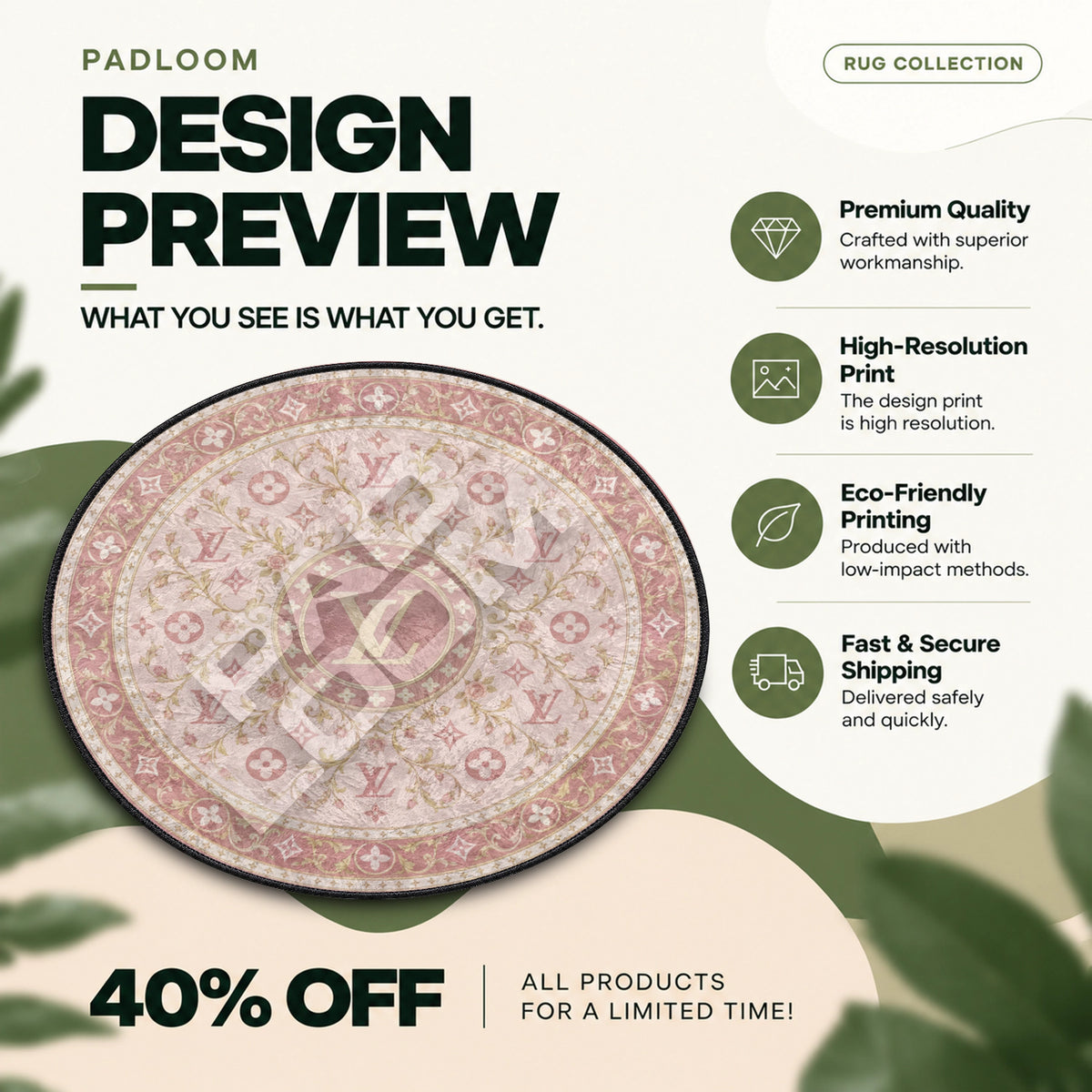 Louis Vuitton Rosebud hypebeast round rug full design preview