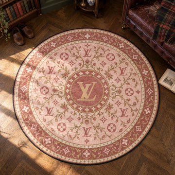 Louis Vuitton Rosebud hypebeast round rug on a bedroom floor - hypebeast chair mat