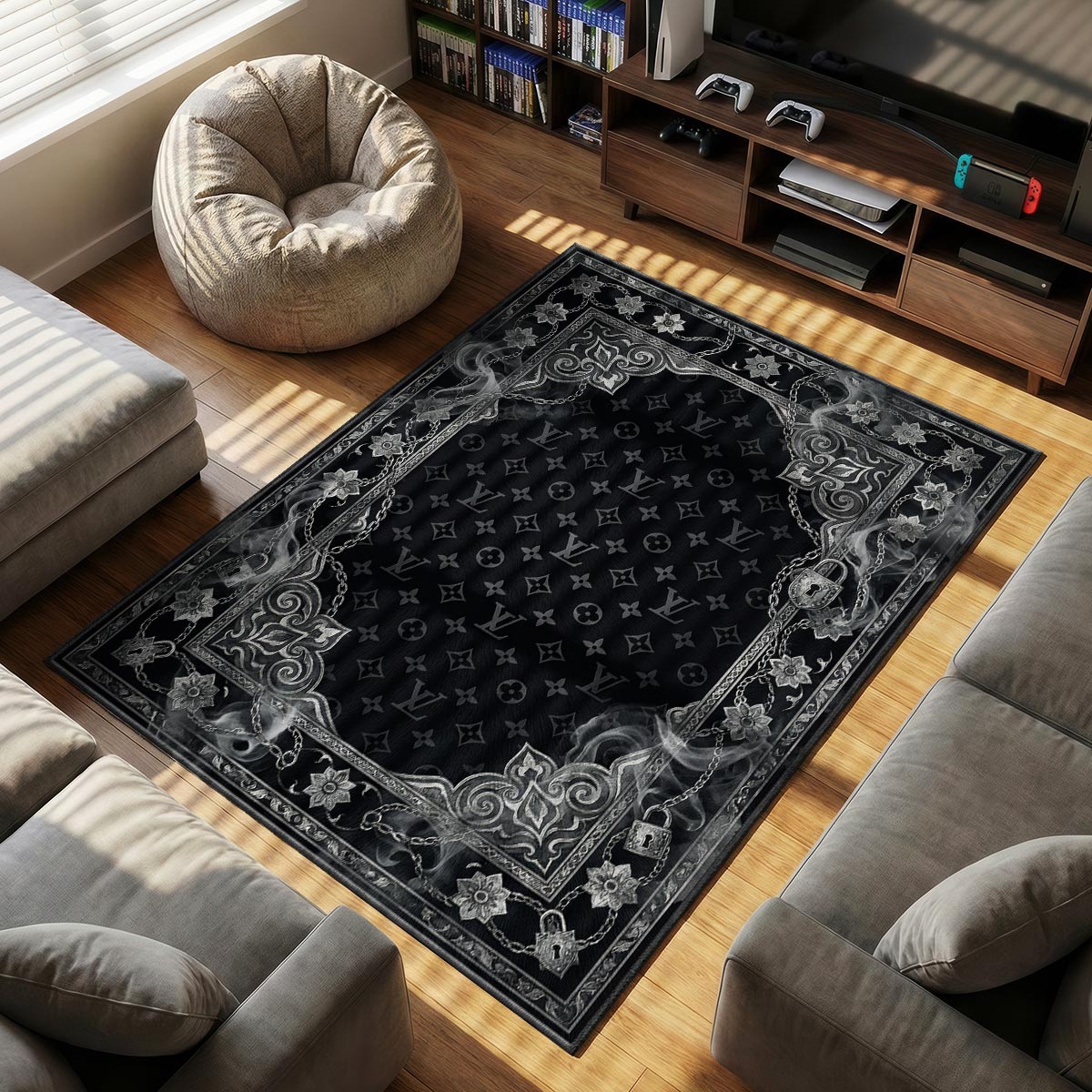 Louis Vuitton themed area rug for home decor fans