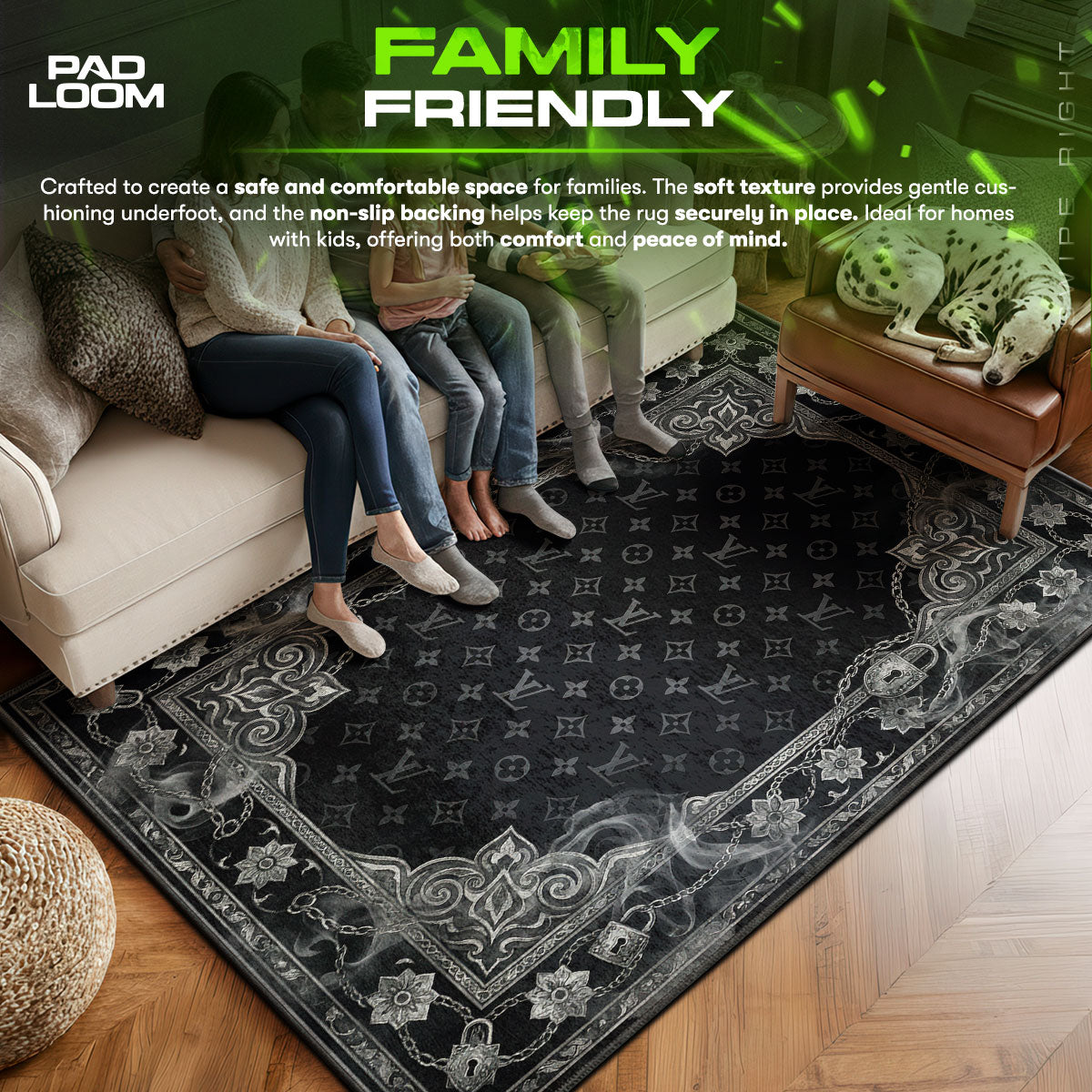 Louis area rug showing full home decor artwork