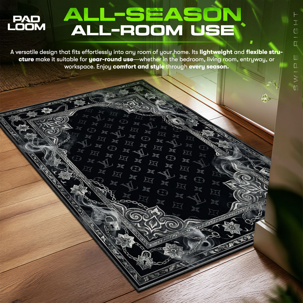 Louis Vuitton Smoke Chain Hypebeast Floor fan rug — premium quality print
