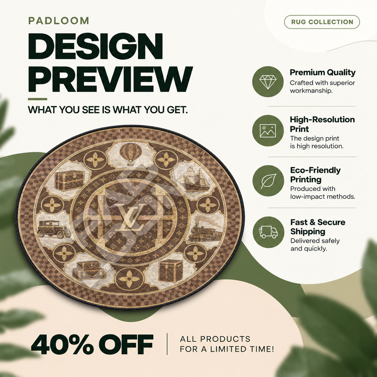 Louis Vuitton Trunk hypebeast round rug full design preview