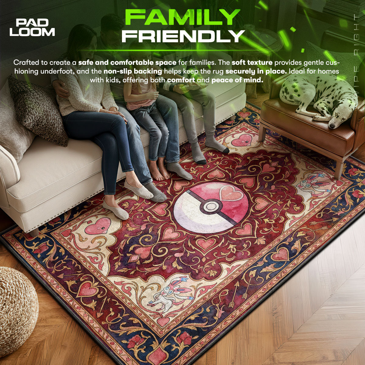 Love area rug showing full home decor artwork