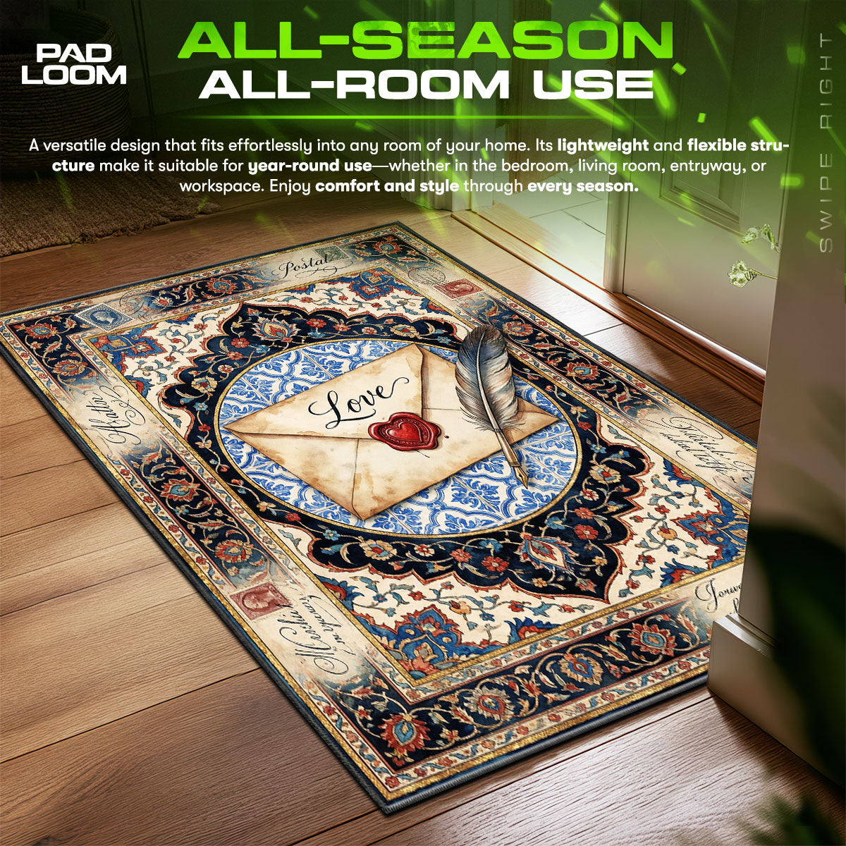 Detailed close-up of Love rug pattern