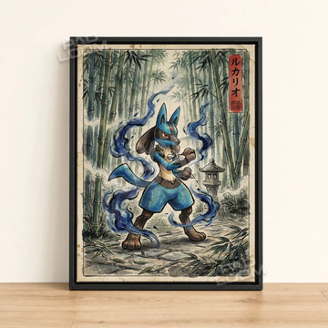 Lucario Aura Pokemon poster - framed canvas wall art in a black frame