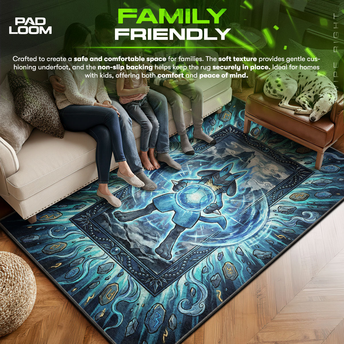 Lucario area rug showing full Pokemon artwork