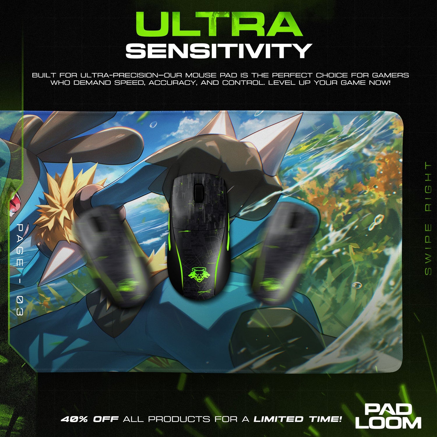 Lucario Aura Strike Mouse Pad, Pokémon Battle Ready Gaming Desk Mat Padloom