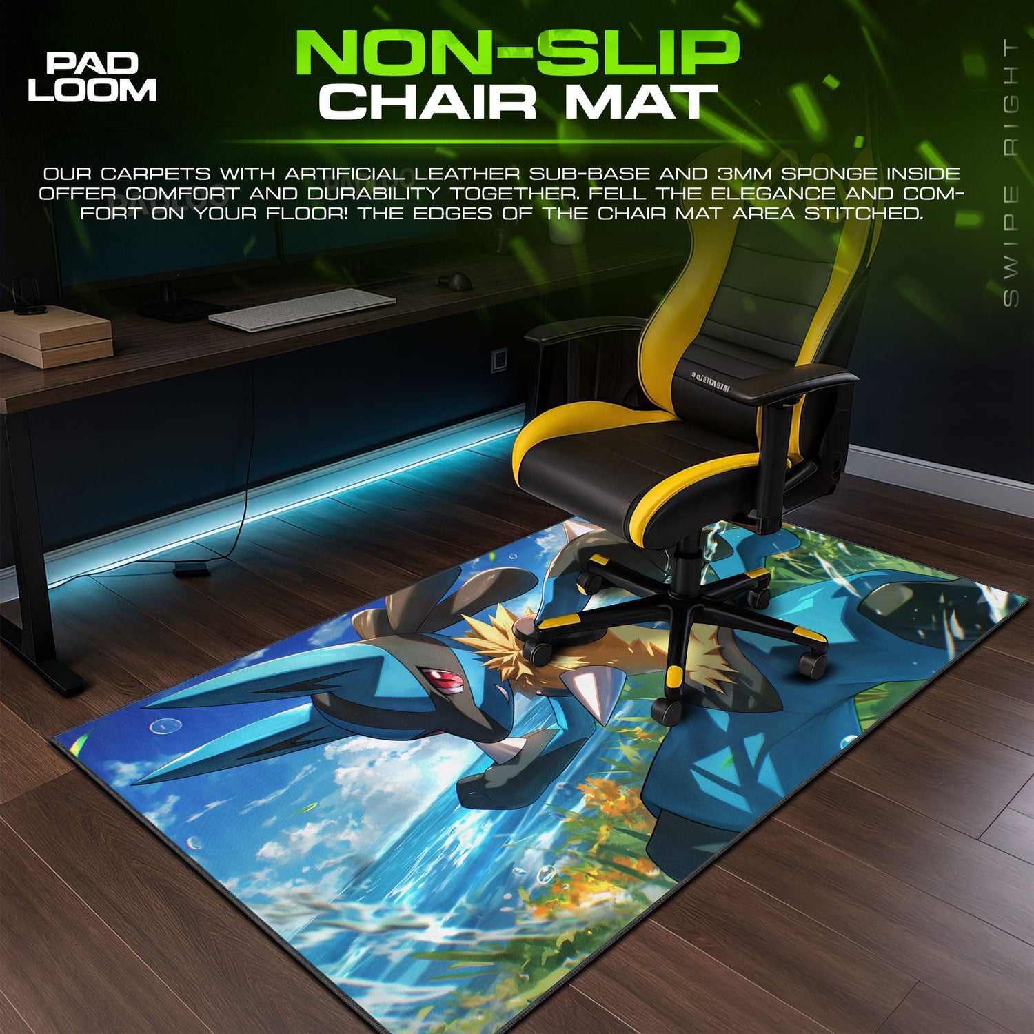 Lucario Aura Strike Mouse Pad, Pokémon Battle Ready Gaming Desk Mat Padloom