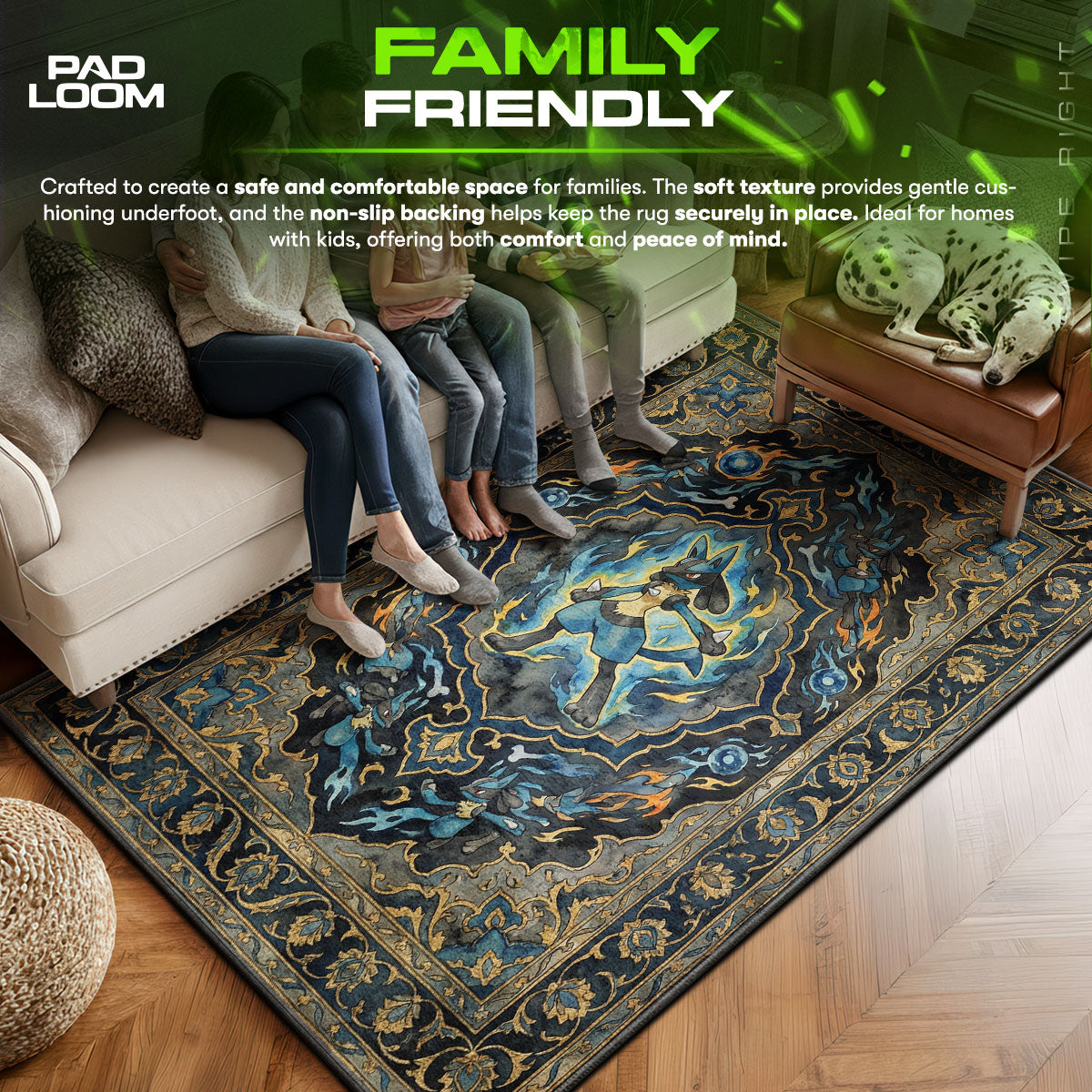 Lucario area rug showing full Pokemon artwork