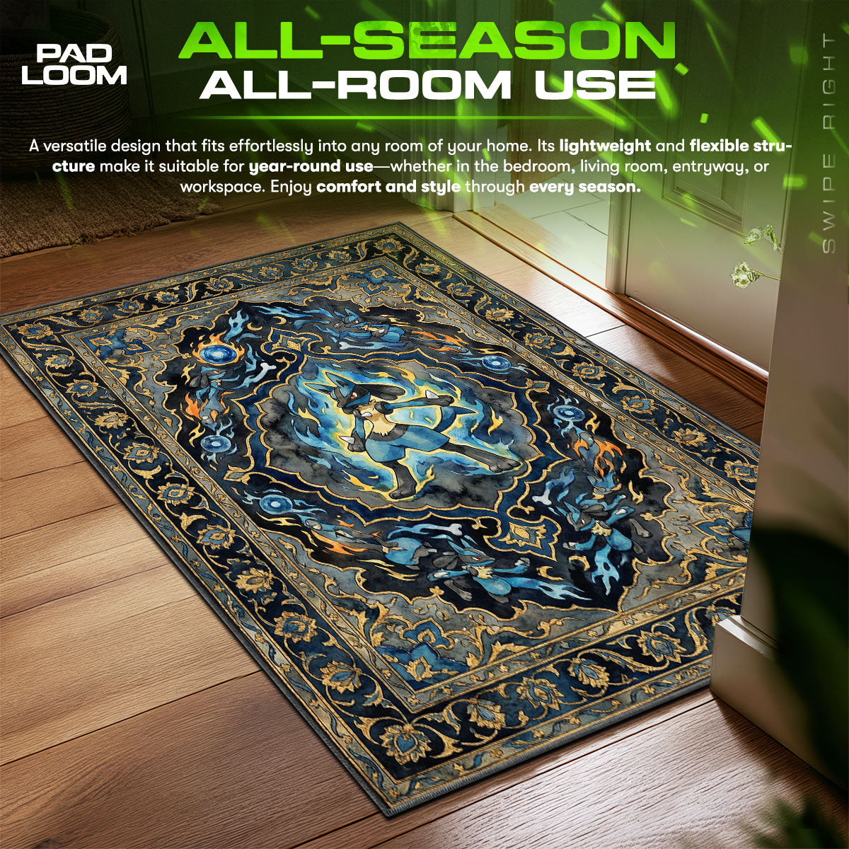 Lucario Blue Aura Chair fan rug — premium quality print