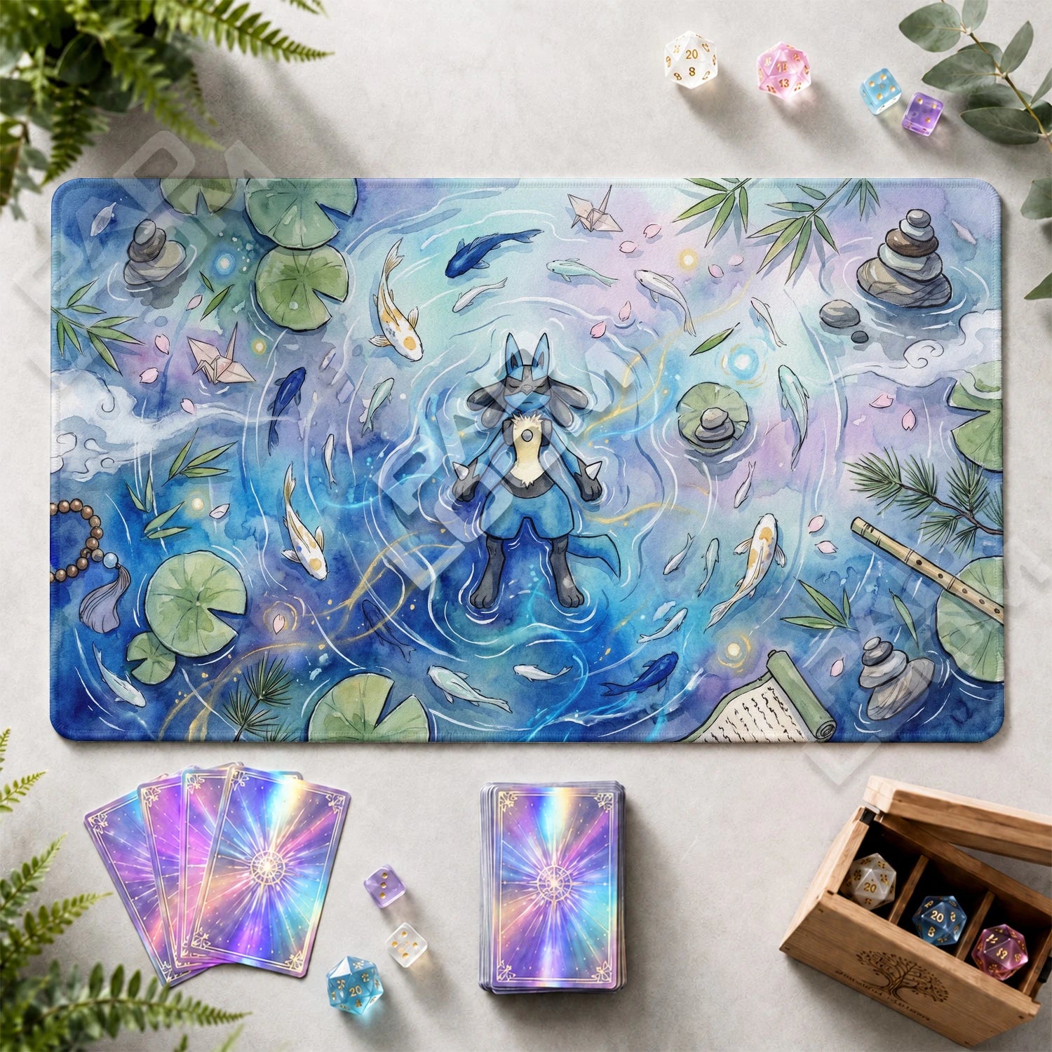 Lucario Pond Playmat - Pokemon TCG Mat - view 2