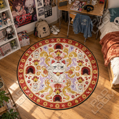 Lucky Cat Waving Round Rug - Dandadan Chair Mat