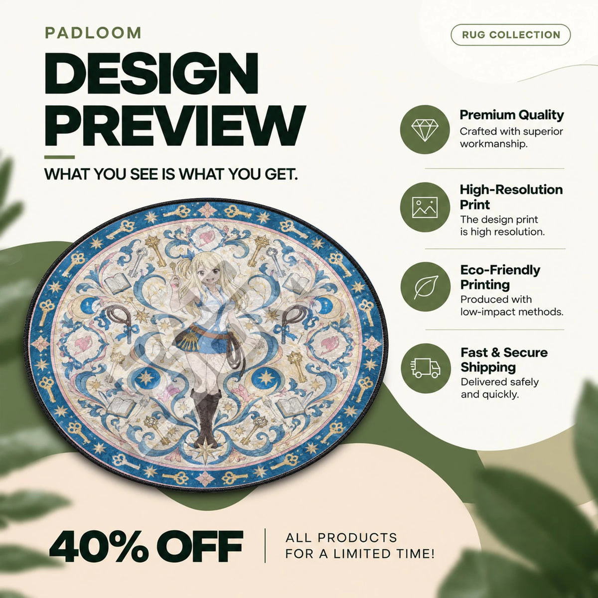 Lucy Celestial Fairy Tail round rug full design preview