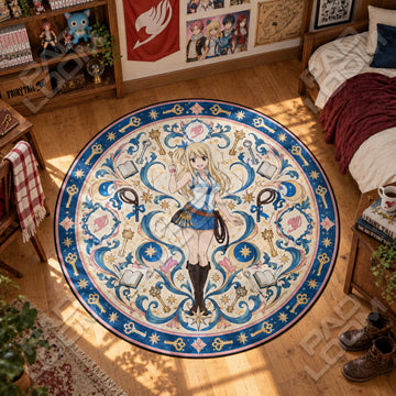 Lucy Celestial Fairy Tail round rug on a bedroom floor - Fairy Tail chair mat