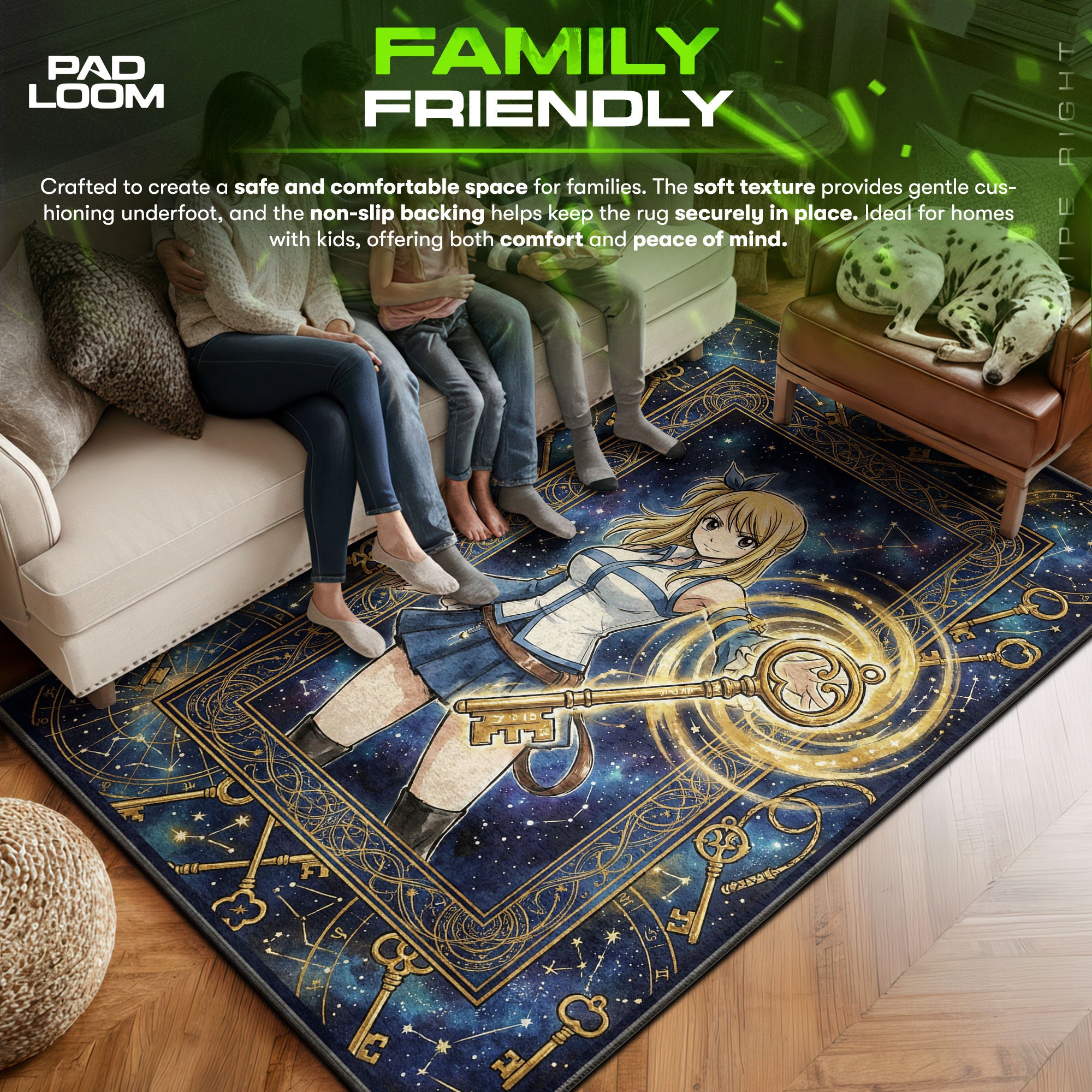 Lucy area rug showing full home decor artwork