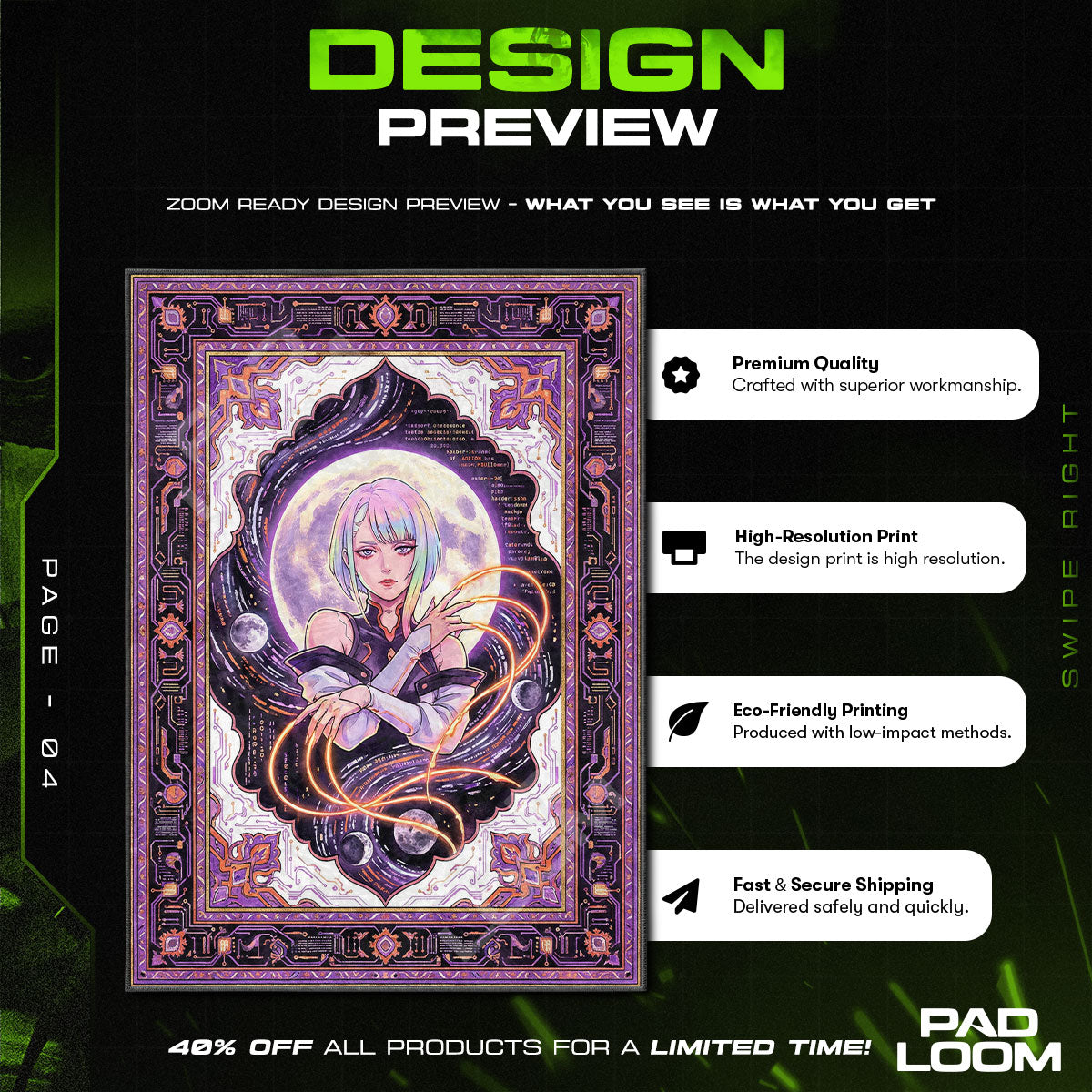 Lucy Netrunner Moon Rug - Cyberpunk Edgerunners Chair Mat