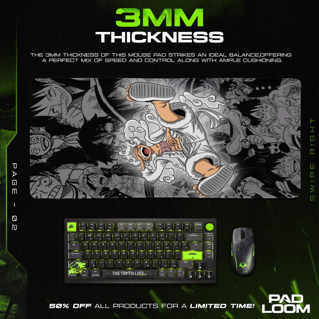 Luffy Gear 5 Mouse Pad - Comic Chaos Anime Desk Mat Padloom