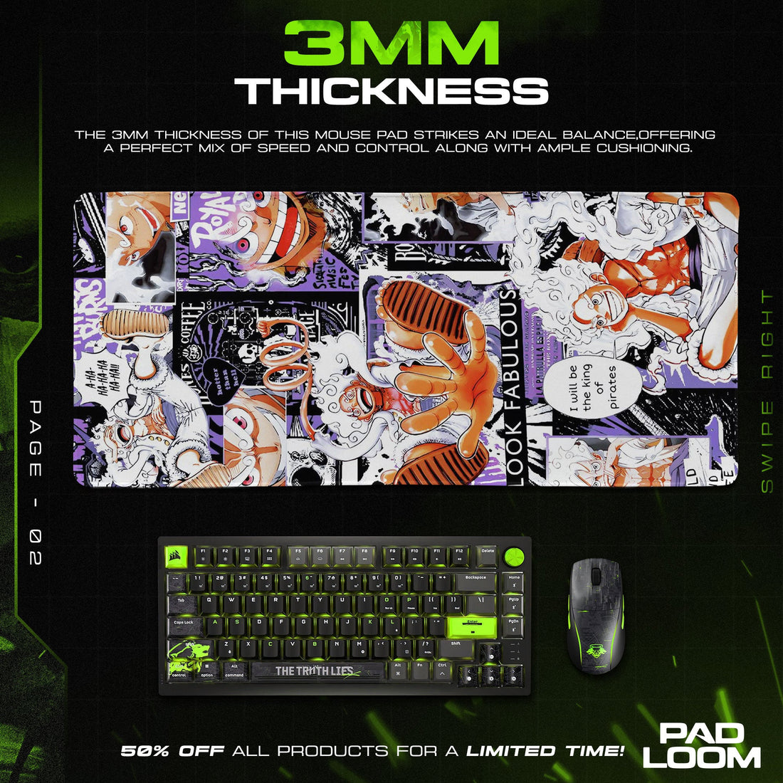 Luffy Gear 5 Mouse Pad - Pop Chaos Anime Desk Mat Padloom