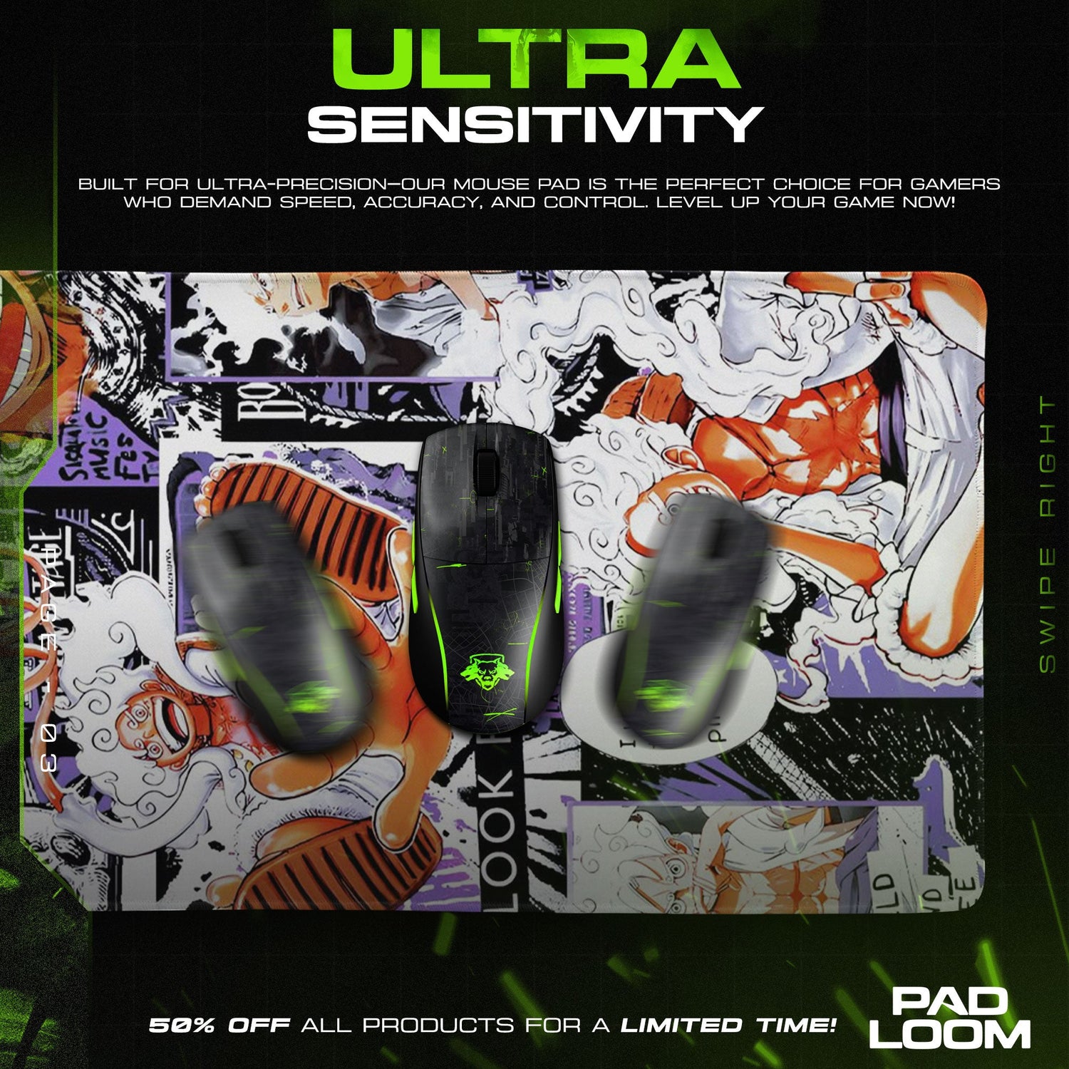 Luffy Gear 5 Mouse Pad - Pop Chaos Anime Desk Mat Padloom