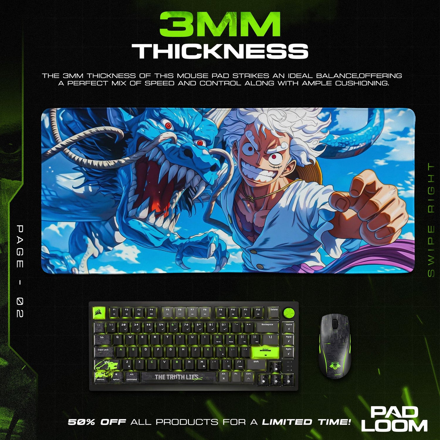 Luffy Gear 5 Mouse Pad - Thunder God Anime Desk Mat Padloom