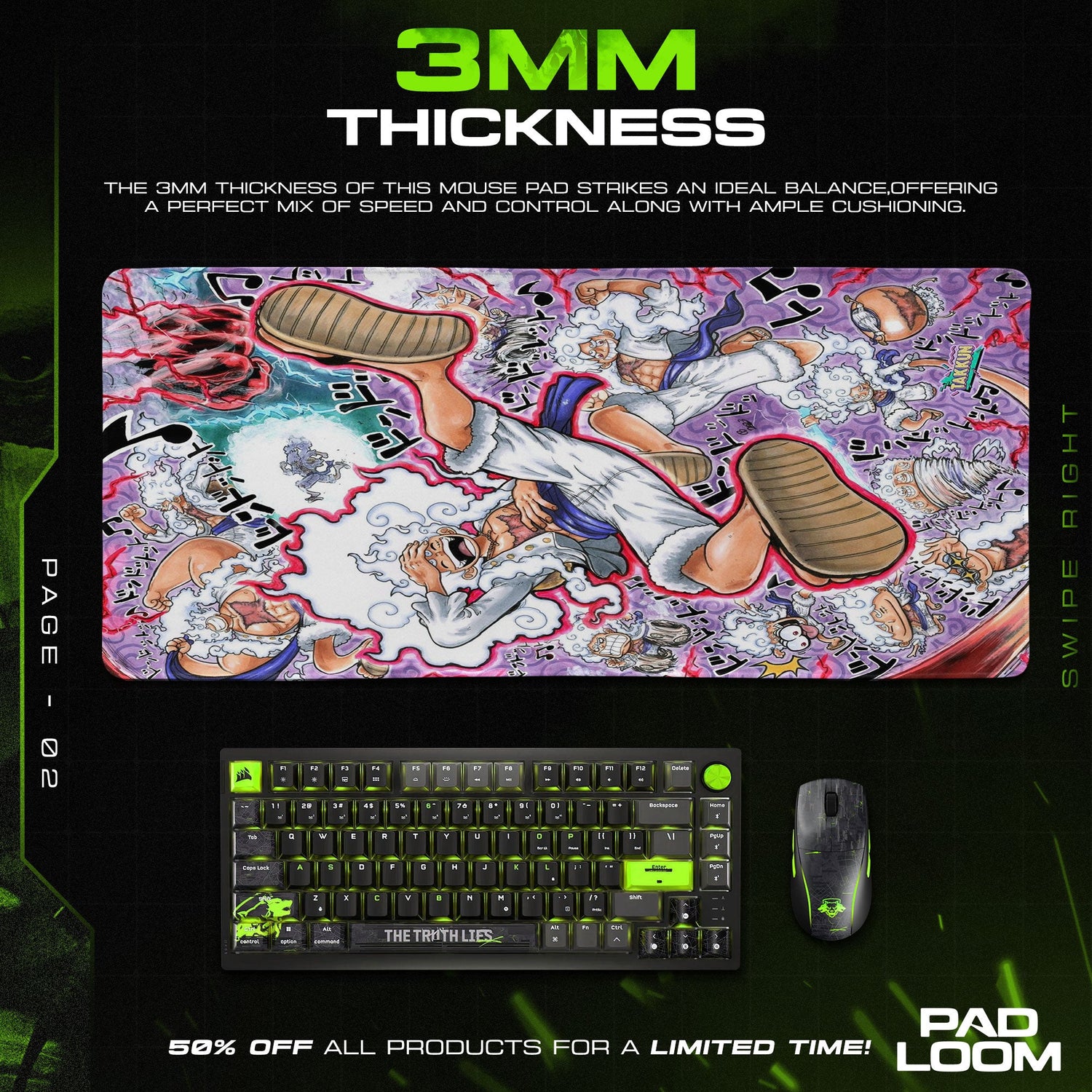 Luffy Gear 5 Mouse Pad - Toon Chaos Anime Desk Mat Padloom