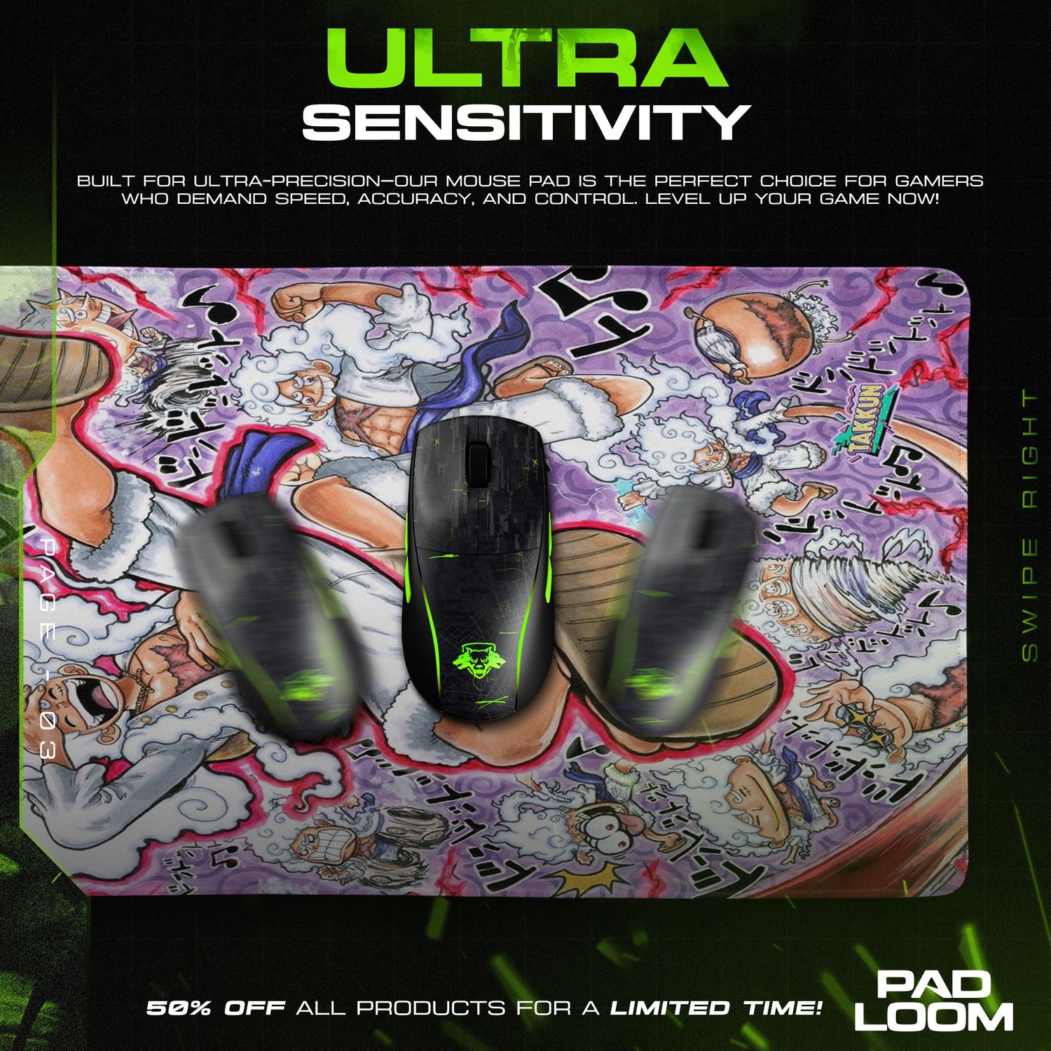 Luffy Gear 5 Mouse Pad - Toon Chaos Anime Desk Mat Padloom