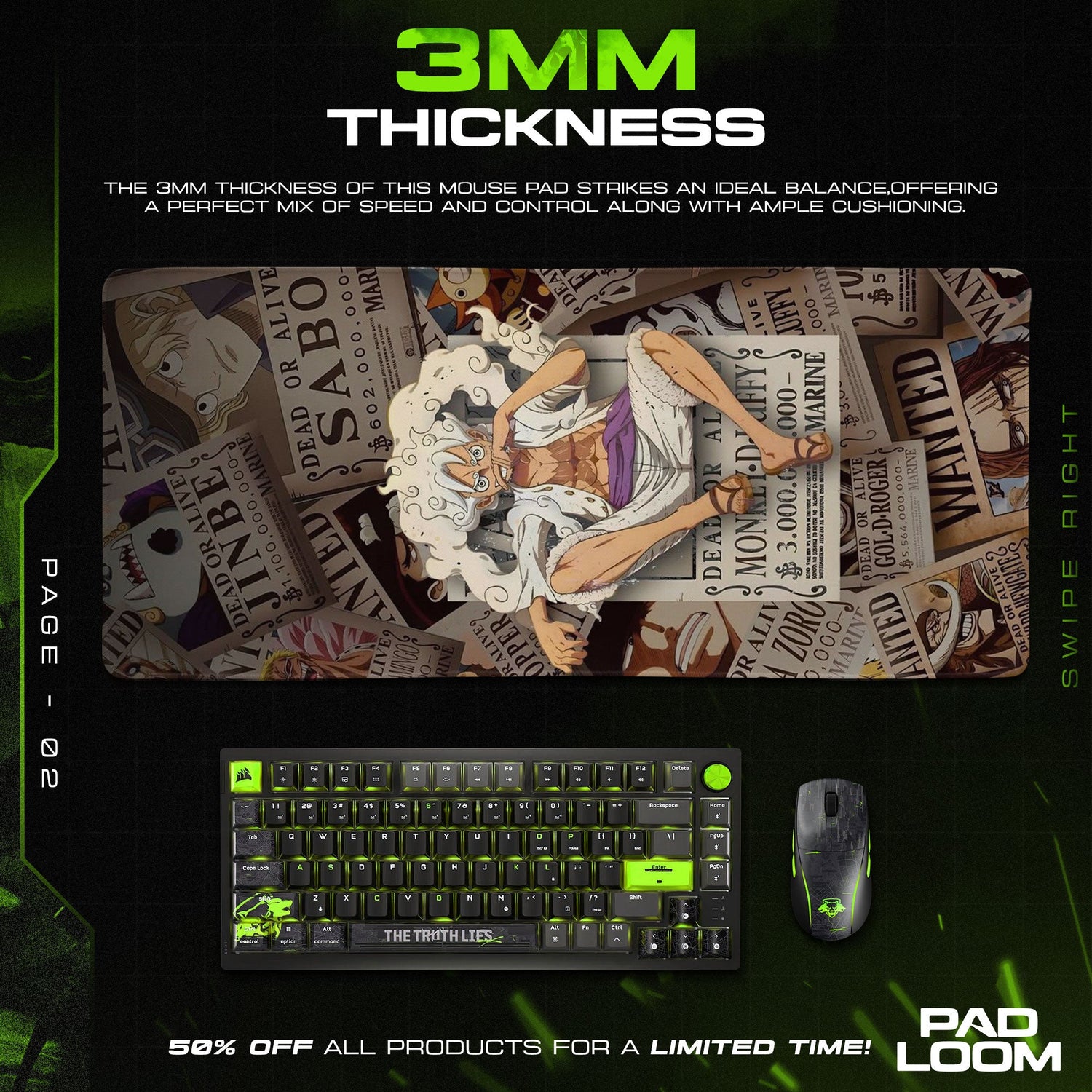 Luffy Gear 5 Mouse Pad - Wanted Legend Anime Desk Mat Padloom