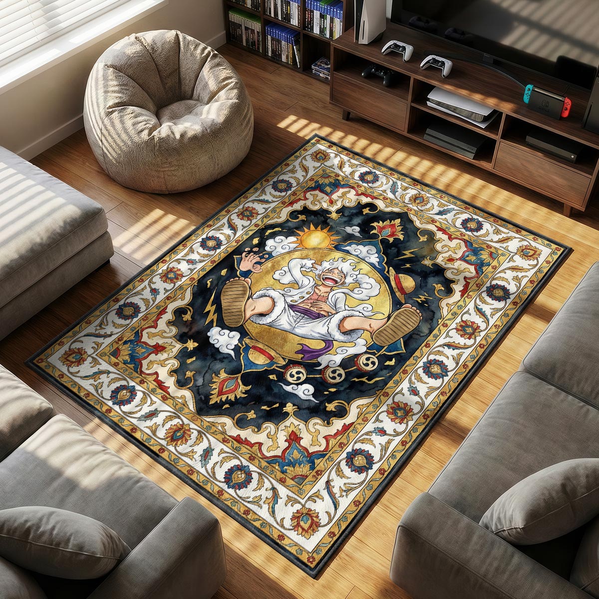 Gear Night themed area rug for home decor fans