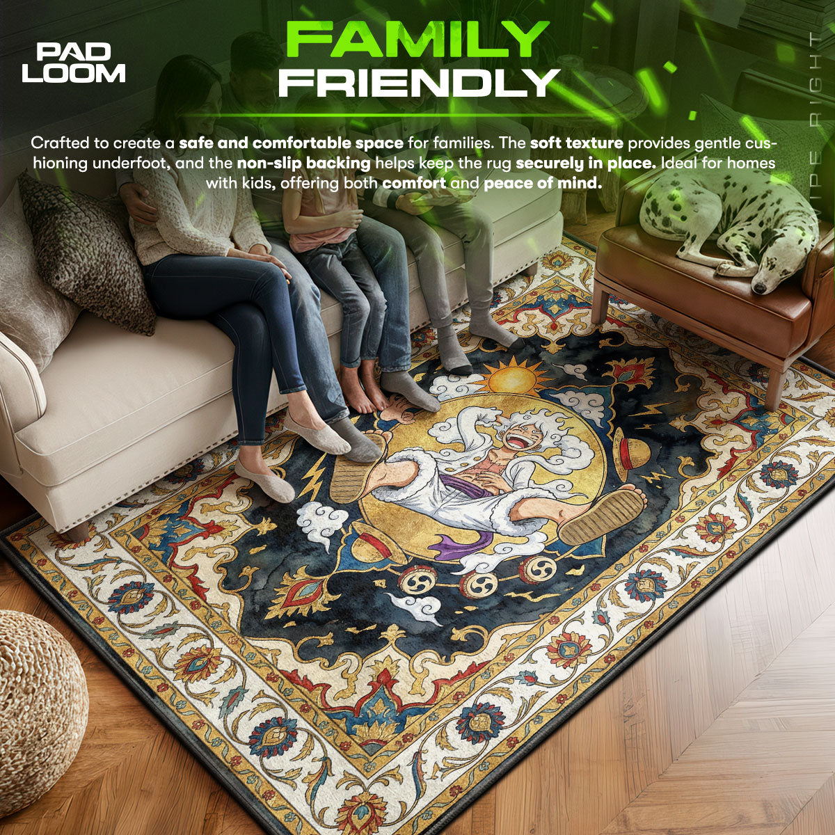Gear area rug showing full home decor artwork