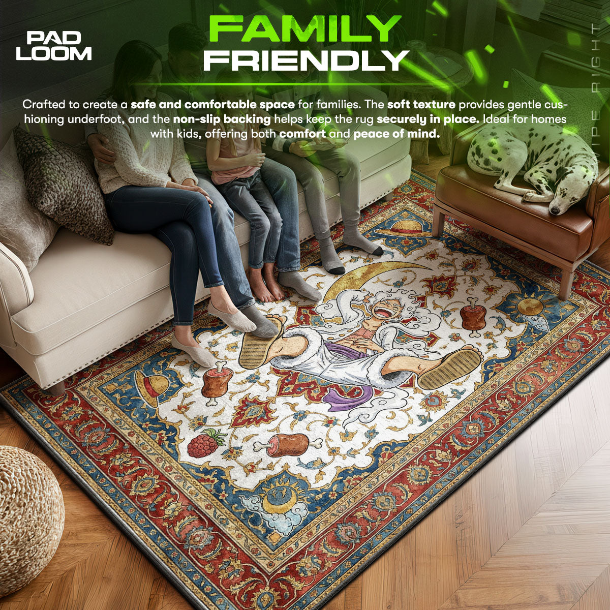Gear area rug showing full home decor artwork