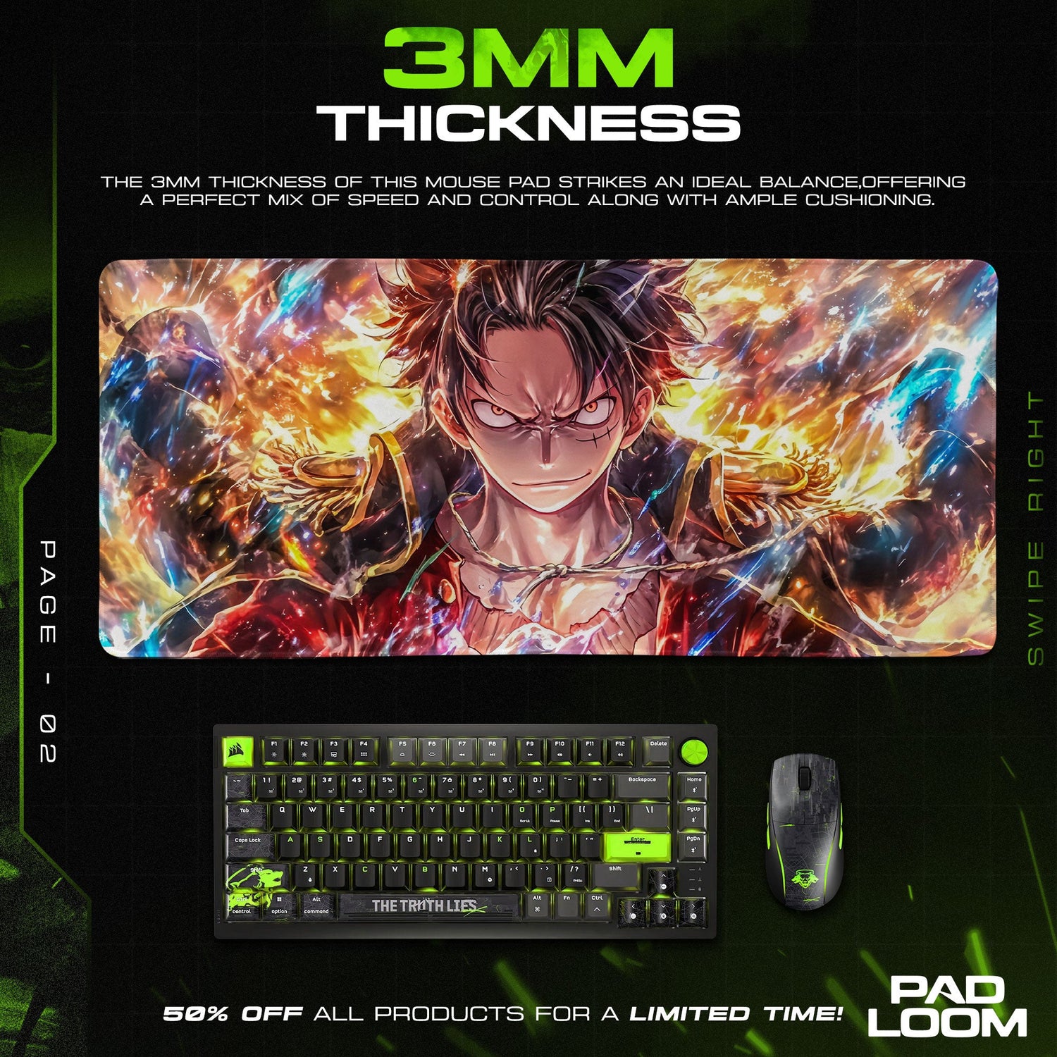 Luffy Mouse Pad - Burning Resolve Anime Desk Mat Padloom