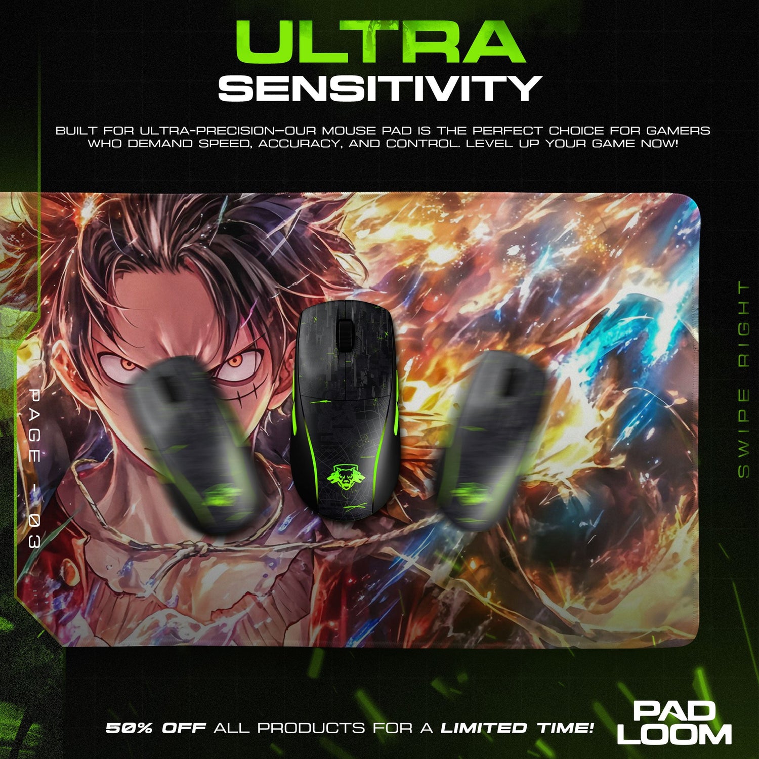 Luffy Mouse Pad - Burning Resolve Anime Desk Mat Padloom