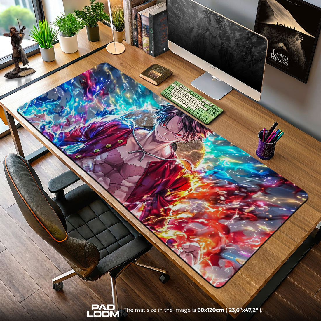 Luffy Mouse Pad - Fire and Thunder Anime Desk Mat Padloom