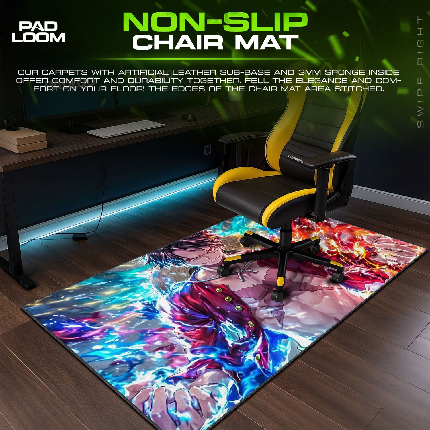 Luffy Mouse Pad - Fire and Thunder Anime Desk Mat Padloom