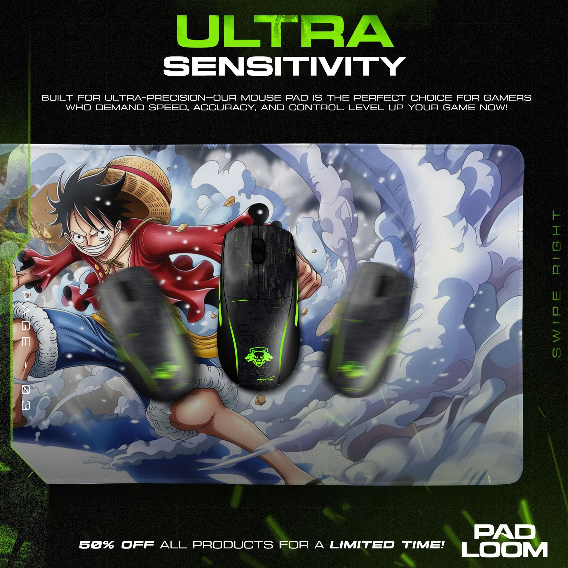 Luffy Mouse Pad - Ocean Fury Anime Desk Mat Padloom