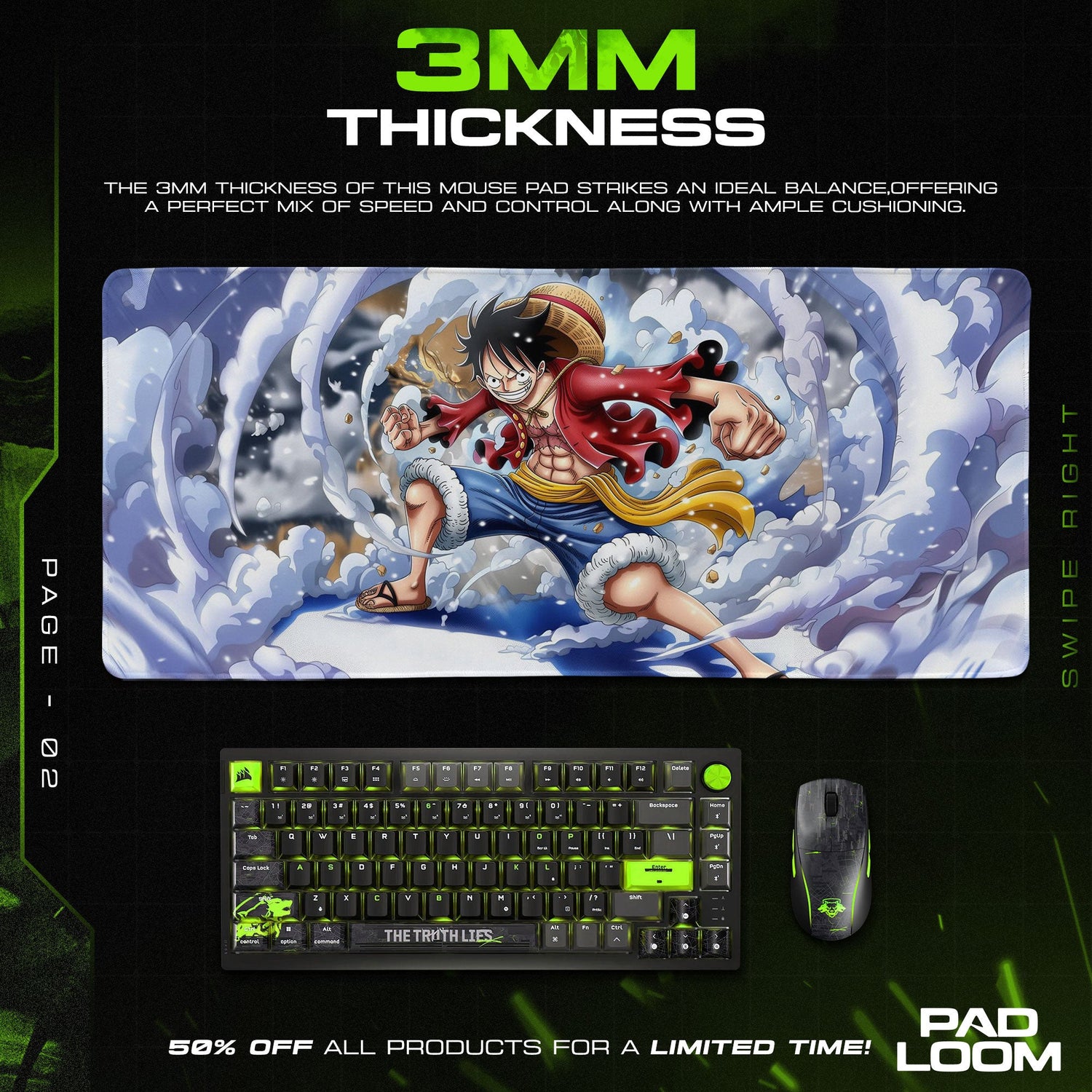 Luffy Mouse Pad - Ocean Fury Anime Desk Mat Padloom