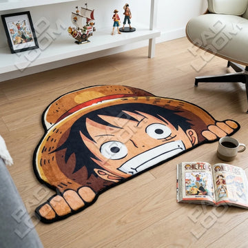 Luffy Peek shaped area rug, die-cut anime rug