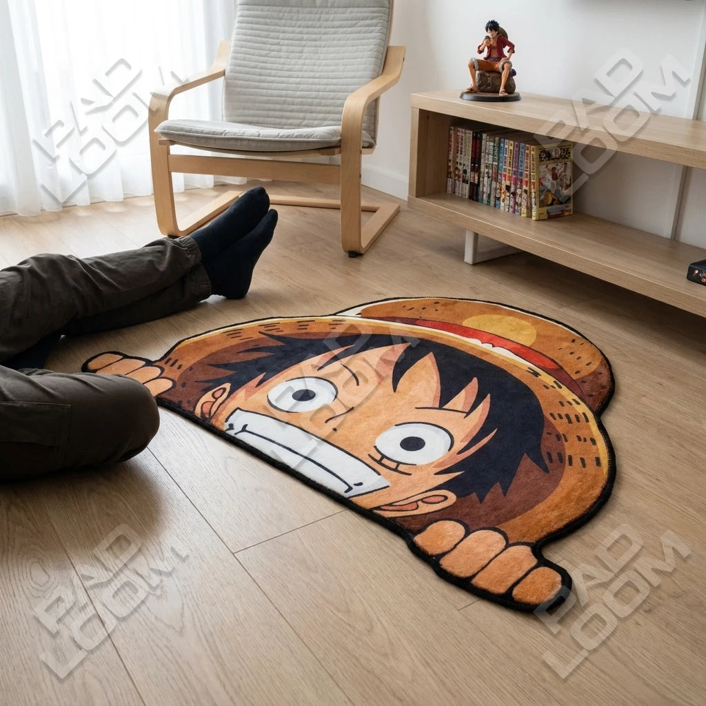 Luffy Peek shaped rug shown in a room setting