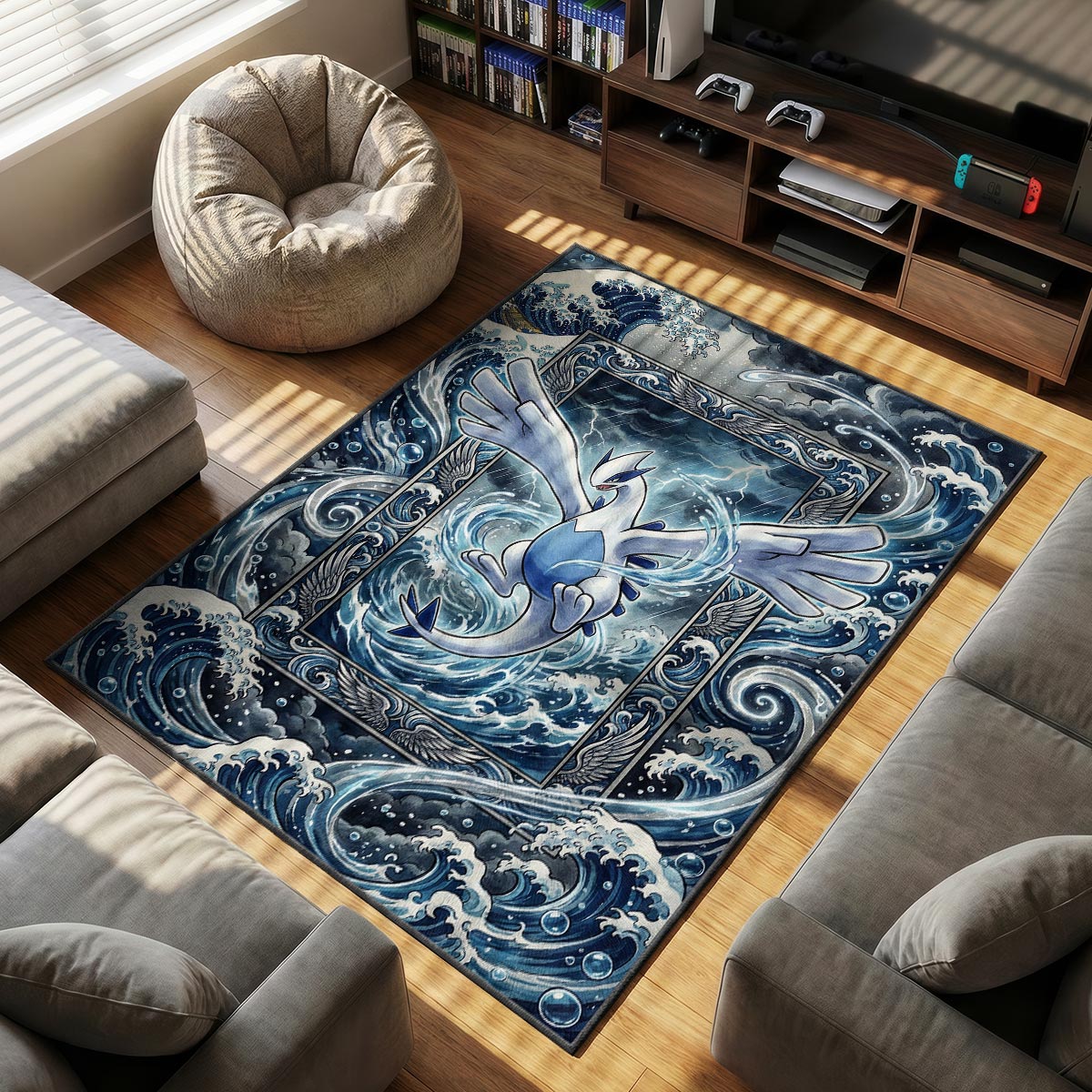 Lugia Guardian themed area rug for Pokemon fans