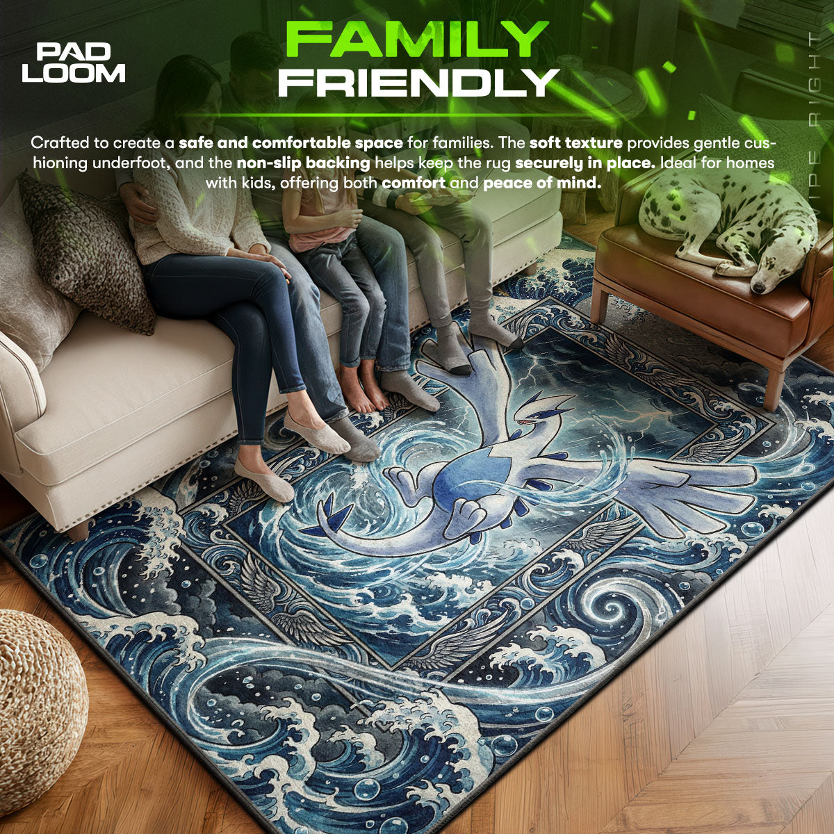 Lugia area rug showing full Pokemon artwork