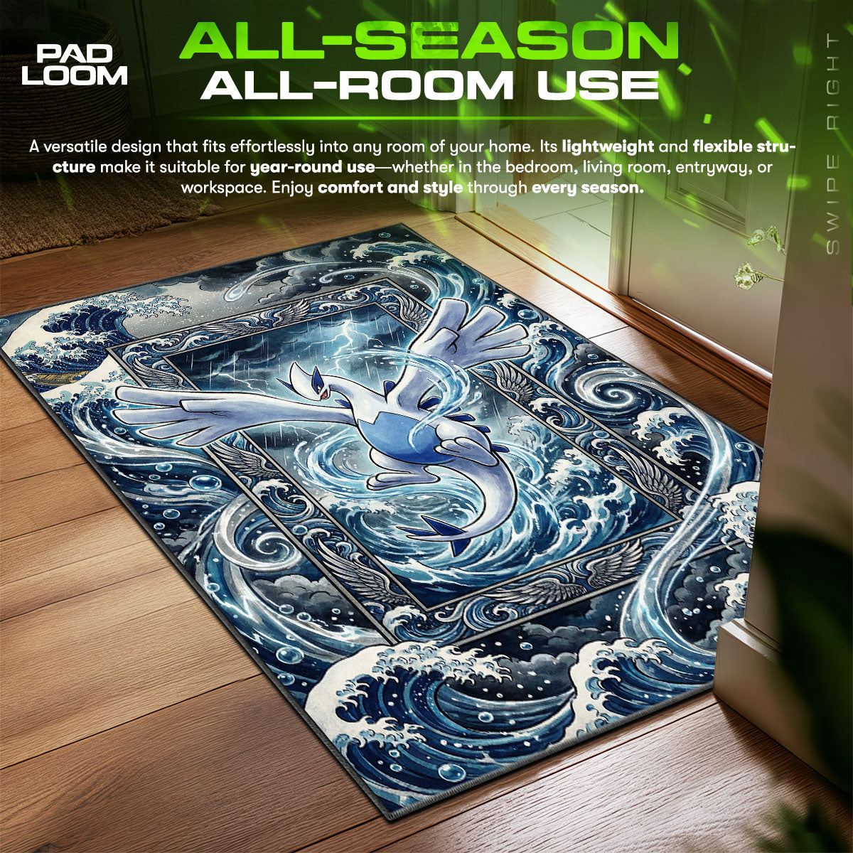 Lugia Guardian Storm Chair fan rug — premium quality print